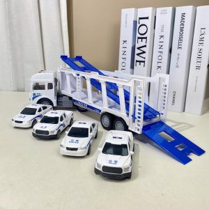 Xe vận tải cứu hộ cảnh sát 2 tầng kèm 4 xe con