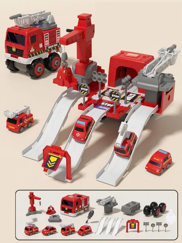 Xe cứu hỏa biến hình đường ray (kèm 4 xe con) 17 xe cuu hoa bien hinh duong ray kem 4 xe con 4